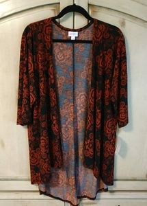 NWT LuLaRoe Lindsay Kimono Sz S Black Red Flowers